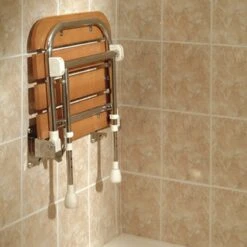 Home Bathroom -Home Bathroom akw fold up wooden slatted seat with support legs 4030 1