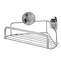Croydex Stick 'N' Lock Corner Basket - Chrome -Home Bathroom croydex stick n lock corner basket chrome qm295941 1