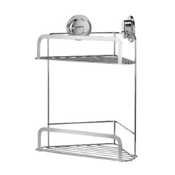 Croydex Stick 'N' Lock Two Tier Corner Basket - Chrome -Home Bathroom croydex stick n lock two tier corner basket chrome qm290741 2