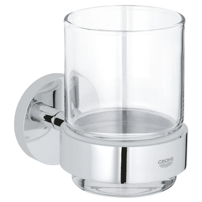 Grohe Essentials Crystal Glass With Holder - Chrome 3 Grohe Essentials Crystal Glass With Holder - Chrome