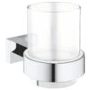 Grohe Essentials Cube Crystal Glass With Holder - Chrome
