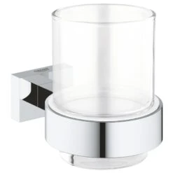 Grohe Essentials Cube Crystal Glass With Holder - Chrome
