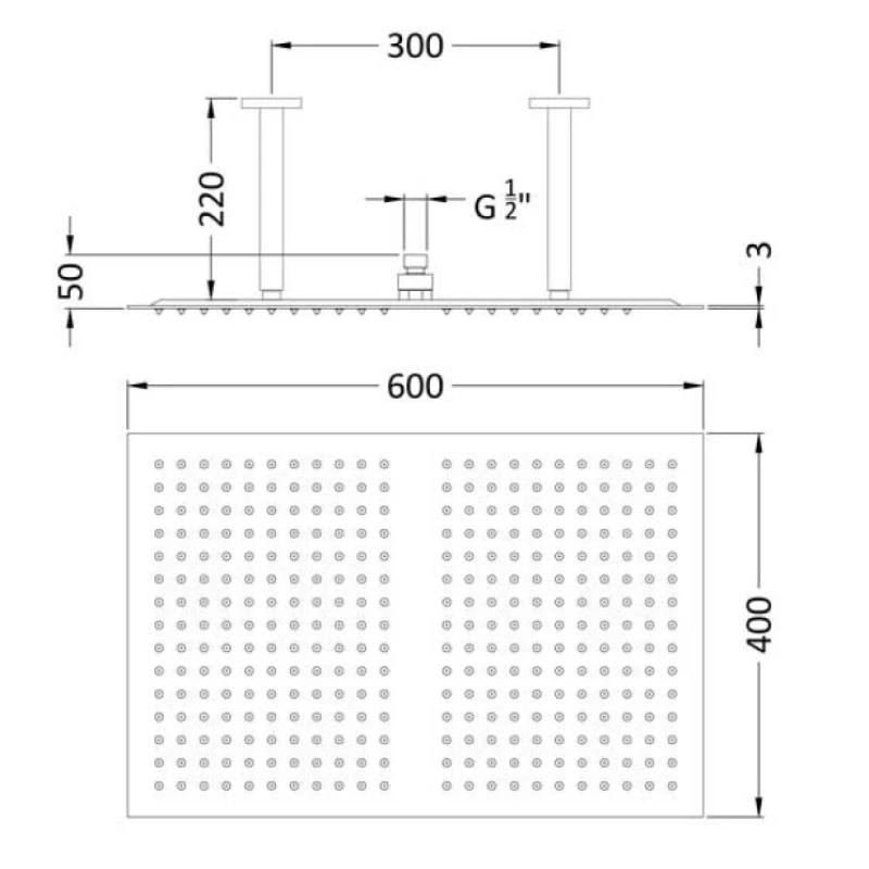 Hudson Reed Rectangular Dual Ceiling Mounted Shower Head - Chrome 4 Hudson Reed Rectangular Dual Ceiling Mounted Shower Head - Chrome - Image 2