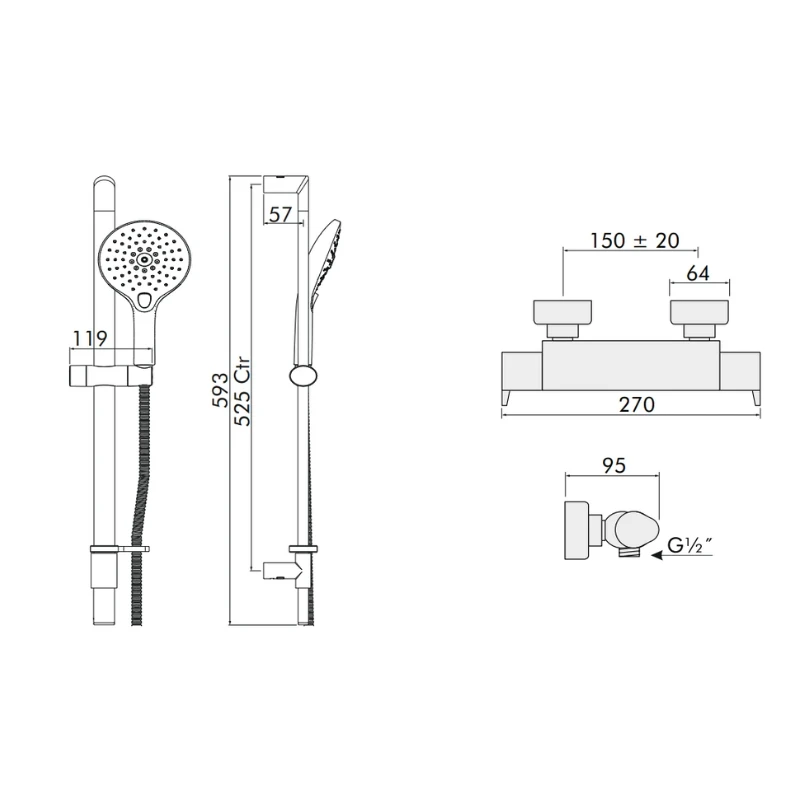 Inta Enzo Safe Touch Thermostatic Bar Mixer Shower - Chrome 4 Inta Enzo Safe Touch Thermostatic Bar Mixer Shower - Chrome - Image 2