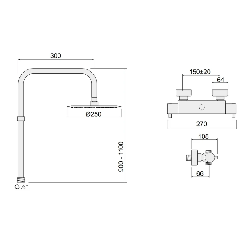 Inta Kiko Deluxe Dual Thermostatic Bar Mixer Shower - Chrome 4 Inta Kiko Deluxe Dual Thermostatic Bar Mixer Shower - Chrome - Image 2