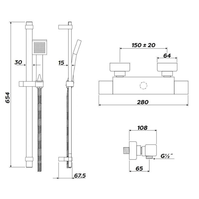 Inta Mio Safe Touch Thermostatic Bar Mixer Shower - Chrome 4 Inta Mio Safe Touch Thermostatic Bar Mixer Shower - Chrome - Image 2