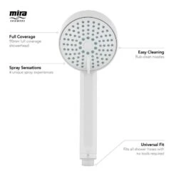 Mira Beat 90mm 4 Spray Shower Head - White -Home Bathroom mira beat 4 spray shower head white 1703.010 3